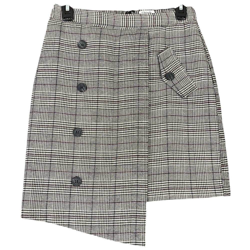 Chriselle Lim Asymmetric Plaid Glen Check Button‎ Wrap Mini Skirt Women S